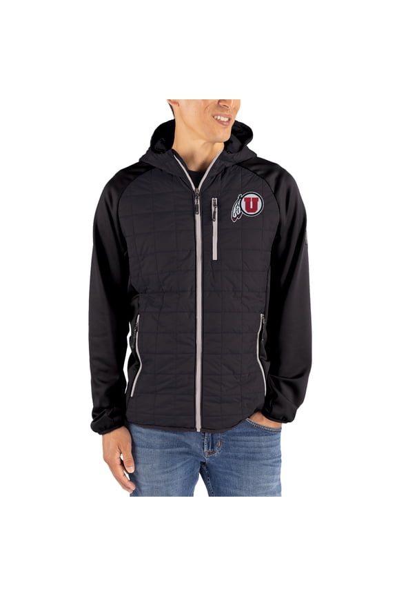 Men's-Cutter & Buck Black Utah Utes Rainier Eco Hybrid PrimaLoft Raglan Full-Zip Jacket