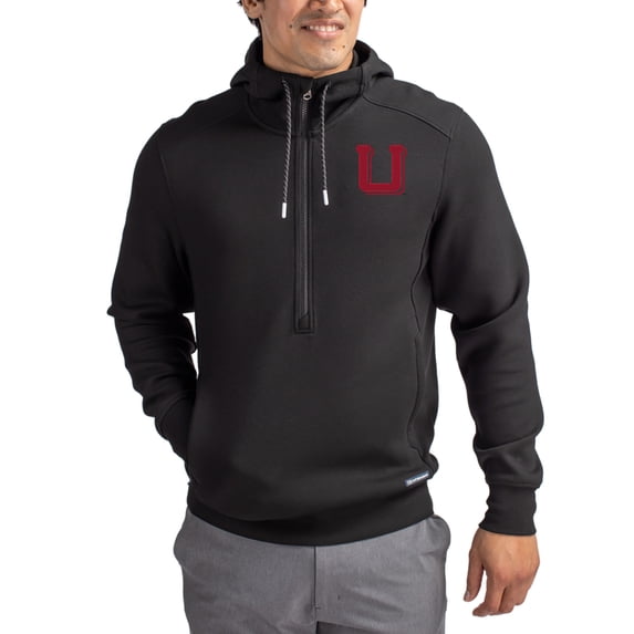 Men's-Cutter & Buck Black Utah Utes Roam Eco Recycled Half-Zip Pullover Hoodie