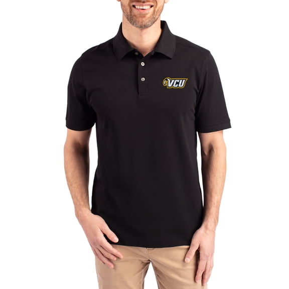 Men's Cutter & Buck Black VCU Rams Advantage Eco Pique Tri-Blend Polo