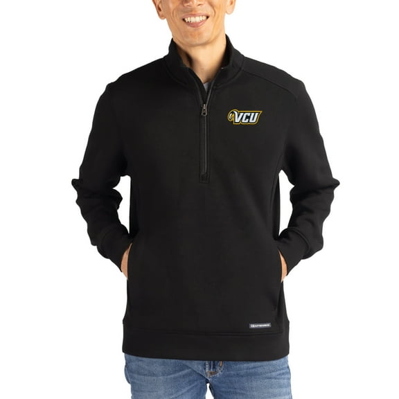 Men's-Cutter & Buck Black VCU Rams Roam Eco Recycled Quarter-Zip Pullover