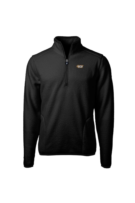 Men's Cutter & Buck Black VCU Rams Team Logo Cascade Eco Sherpa Fleece Quarter-Zip Pullover Jacket