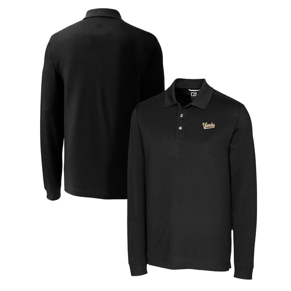 Men's Cutter & Buck Black Vanderbilt Commodores Advantage Tri-Blend Pique Long Sleeve DryTec Polo