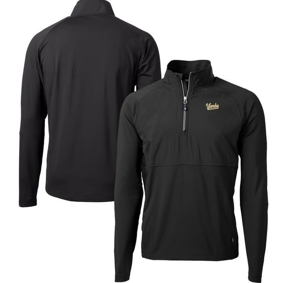 Men's Cutter & Buck Black Vanderbilt Commodores DryTec Adapt Eco Knit Hybrid Recycled Raglan Quarter-Zip Jacket