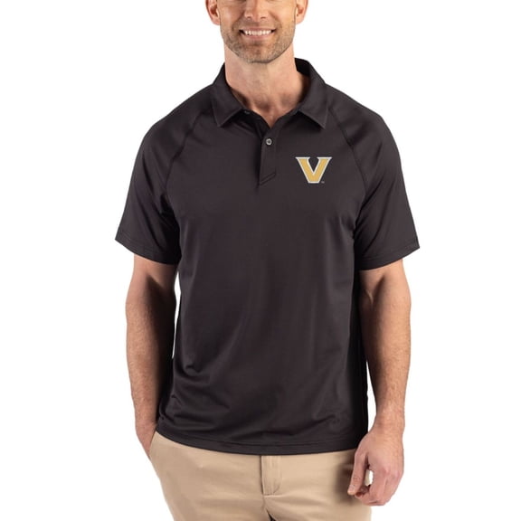 Men's Cutter & Buck Black Vanderbilt Commodores Recycled Featherlight Stretch Sport Polo