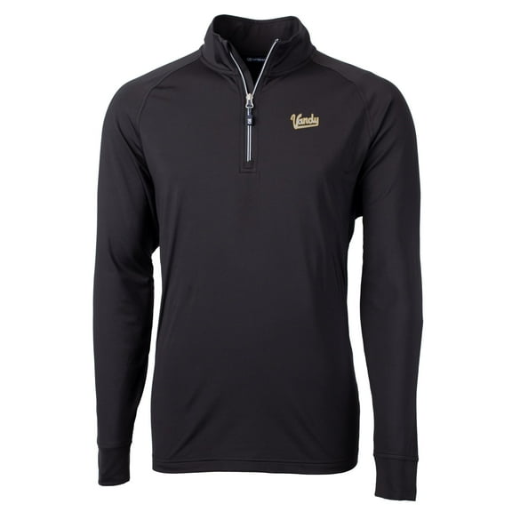 Men's Cutter & Buck Black Vanderbilt Commodores Vault Adapt Eco Knit Stretch Recycled DryTec Quarter-Zip Top
