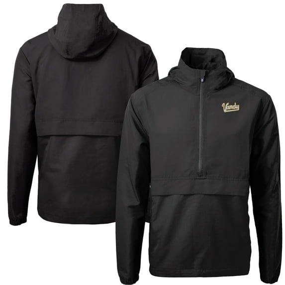 Men's Cutter & Buck Black Vanderbilt Commodores Vault Charter Eco Recycled Half-Zip Anorak Jacket