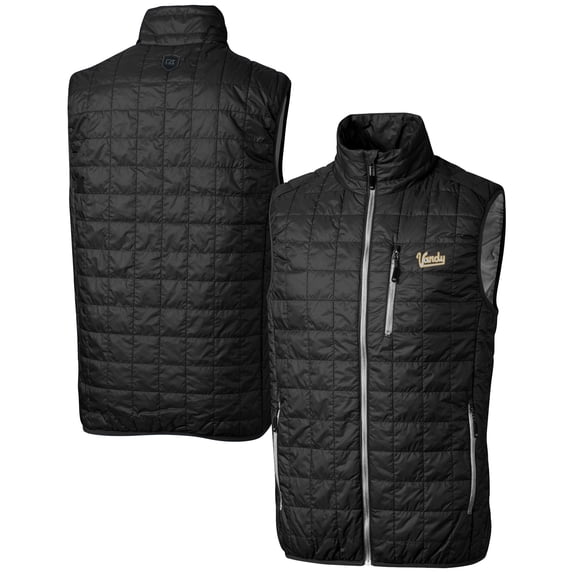 Men's Cutter & Buck Black Vanderbilt Commodores Vault Rainier PrimaLoft Eco Insulated Full-Zip Puffer Vest