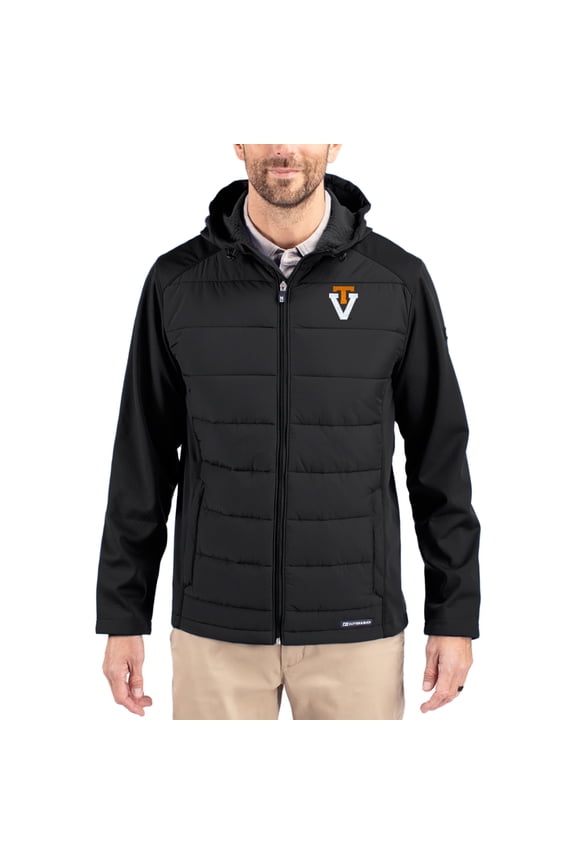 Men's Cutter & Buck Black Virginia Tech Hokies Evoke Hybrid Eco Softshell Recycled Full Zip Hooded Jacket