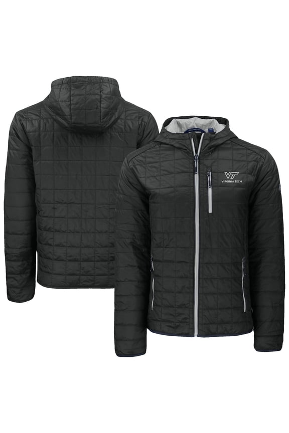 Men's-Cutter & Buck Black Virginia Tech Hokies Rainier Eco PrimaLoft Hooded Full-Zip Jacket