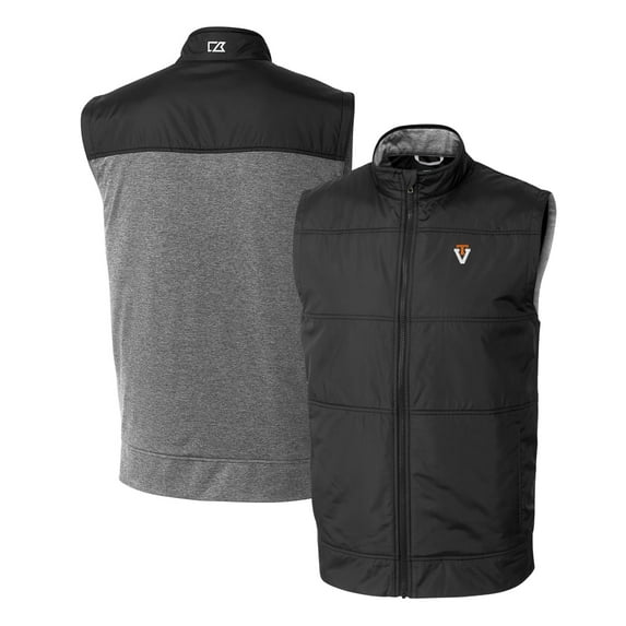 Men's Cutter & Buck Black Virginia Tech Hokies Vault Stealth Hybrid Quilted Full-Zip Windbreaker Vest