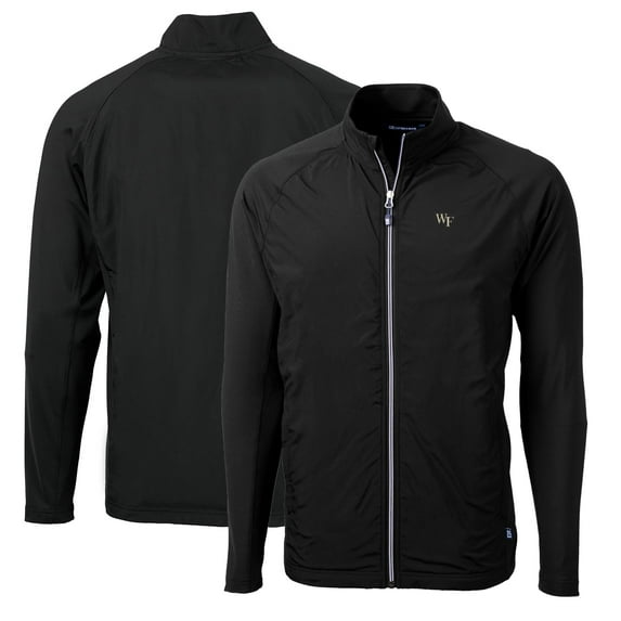Men's Cutter & Buck Black Wake Forest Demon Deacons Big & Tall Adapt Eco Knit Hybrid Recycled Full-Zip Jacket