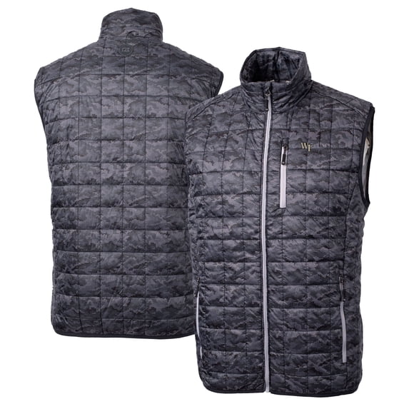 Men's Cutter & Buck Black Wake Forest Demon Deacons Rainier PrimaLoft Eco Insulated Printed Full-Zip Puffer Vest