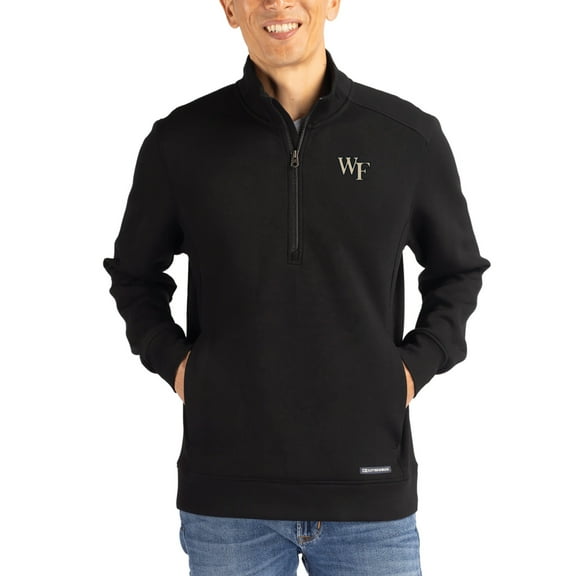 Men's-Cutter & Buck Black Wake Forest Demon Deacons Roam Eco Recycled Quarter-Zip Pullover