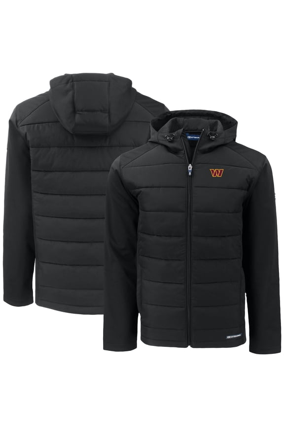 Men's Cutter & Buck Black Washington Commanders  Big & Tall Evoke Hybrid Eco Softshell Recycled Full-Zip Hooded Jacket