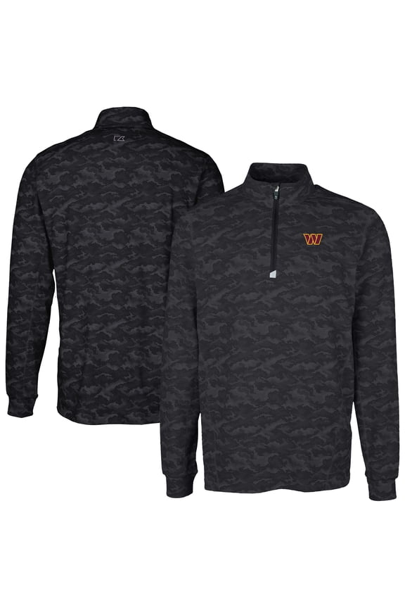 Men's Cutter & Buck Black Washington Commanders Big & Tall Traverse Eco Camo Tri-Blend DryTec Quarter-Zip Jacket