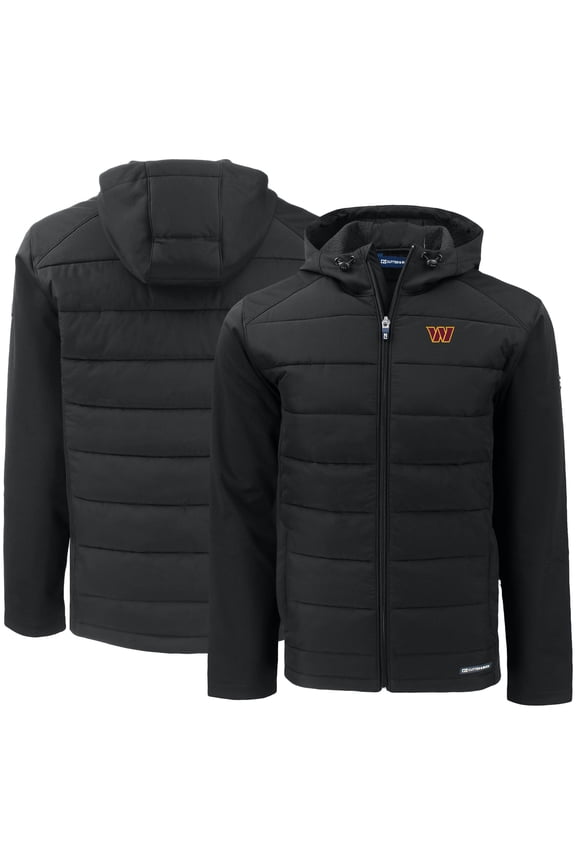 Men's Cutter & Buck Black Washington Commanders Evoke PrimaLoft Hybrid Eco Softshell Recycled Full-Zip Hooded Jacket