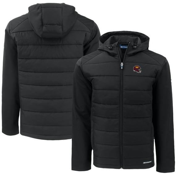 Men's Cutter & Buck  Black Washington Commanders Helmet Big & Tall Evoke Hybrid Eco Softshell Recycled Full-Zip Jacket