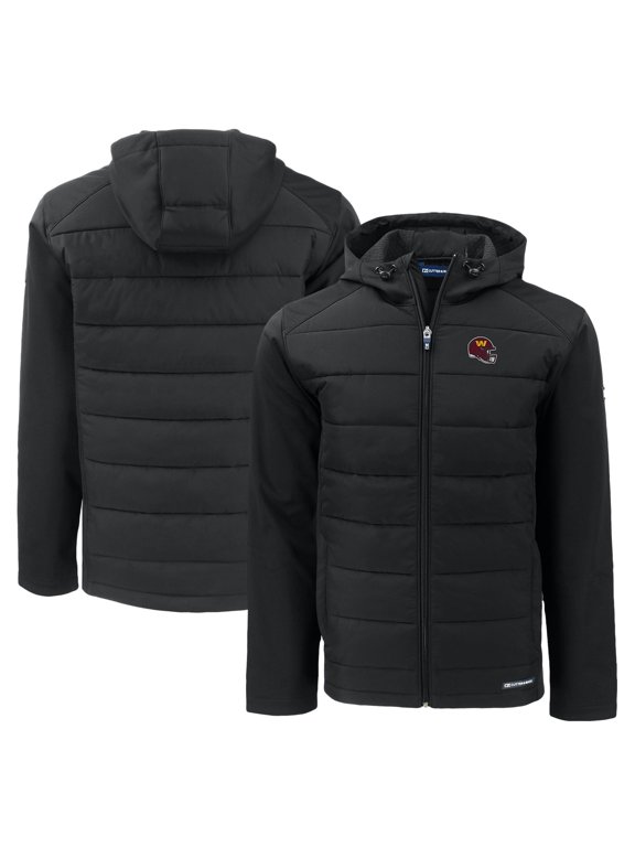 Men's Cutter & Buck Black Washington Commanders Helmet Evoke Hybrid Eco Softshell Recycled Full-Zip Hoodie Jacket
