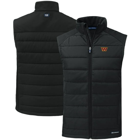 Men's Cutter & Buck Black Washington Commanders Primary Mark Evoke PrimaLoft Hybrid Eco Softshell Recycled Full-Zip Vest
