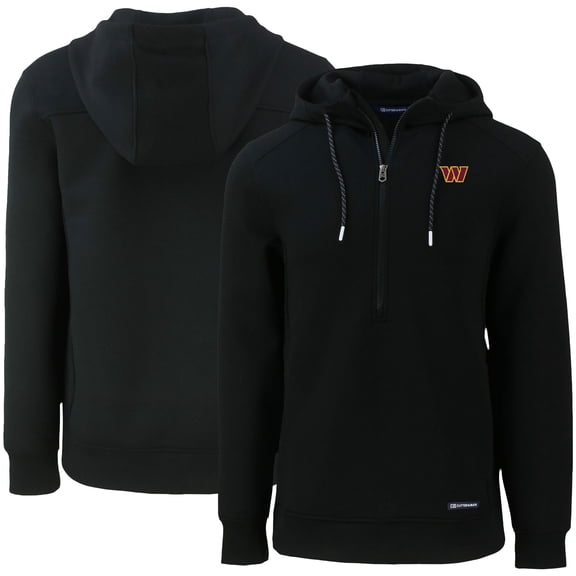 Men's Cutter & Buck Black Washington Commanders Primary Mark Roam Eco Recycled Half-Zip Pullover Hoodie