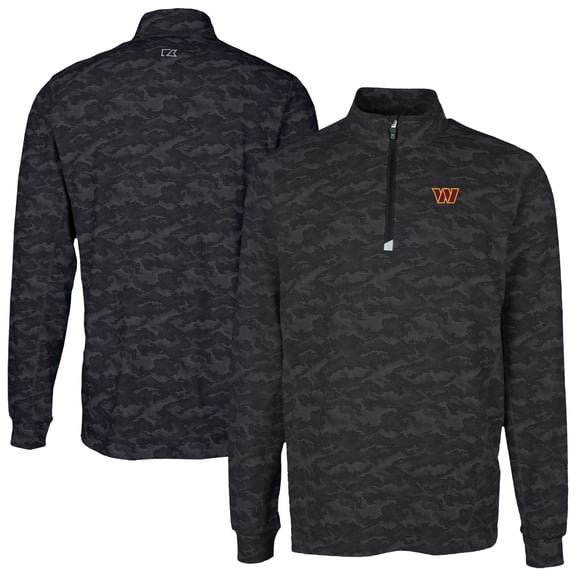 Men's Cutter & Buck Black Washington Commanders  Traverse Camo Print Stretch Quarter-Zip Top