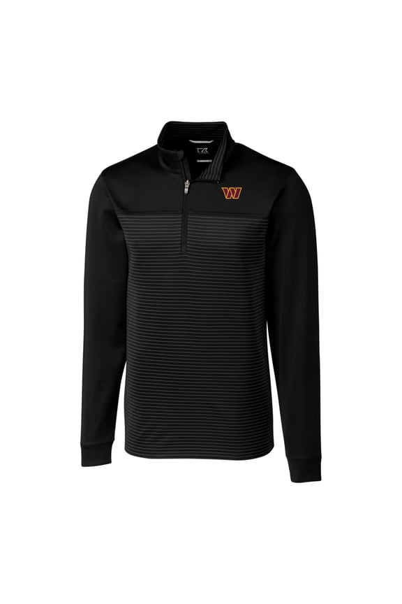 Men's Cutter & Buck Black Washington Commanders Traverse DryTec Stripe Stretch Quarter-Zip Jacket
