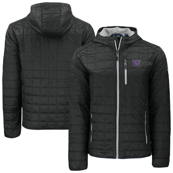 Men's-Cutter & Buck Black Washington Huskies Rainier Eco PrimaLoft Hooded Full-Zip Jacket