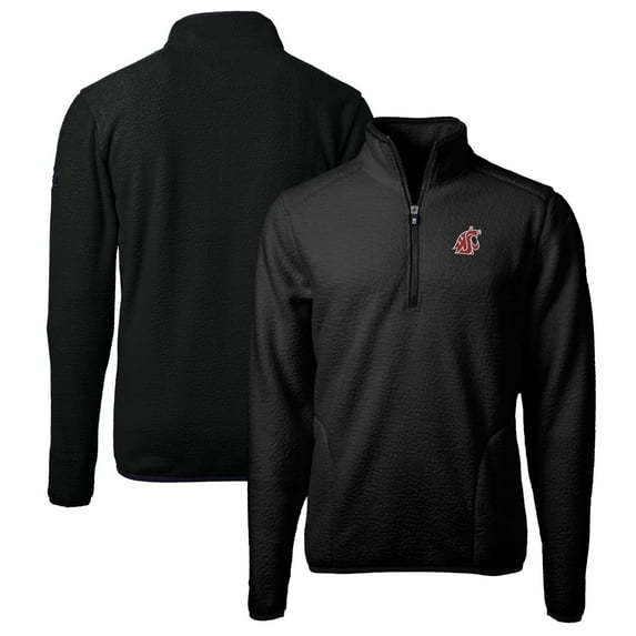 Men's Cutter & Buck Black Washington State Cougars Big & Tall Cascade Eco Sherpa Fleece Quarter-Zip Jacket