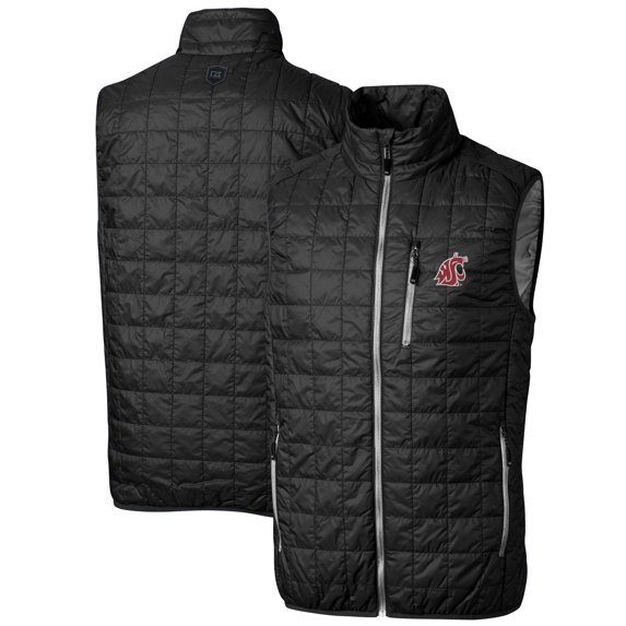Men's Cutter & Buck Black Washington State Cougars Big & Tall Rainier PrimaLoft Eco Full-Zip Puffer Vest