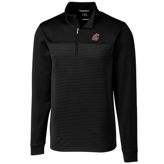Men's Cutter & Buck Black Washington State Cougars Big & Tall Traverse Stripe Half-Zip Pullover Jacket