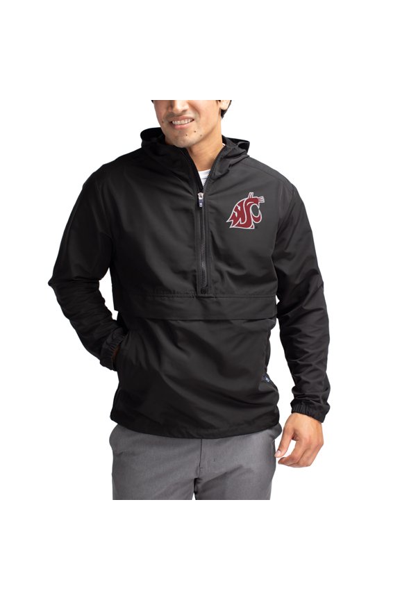 Men's Cutter & Buck Black Washington State Cougars Charter Eco Recycled Half-Zip Anorak Jacket