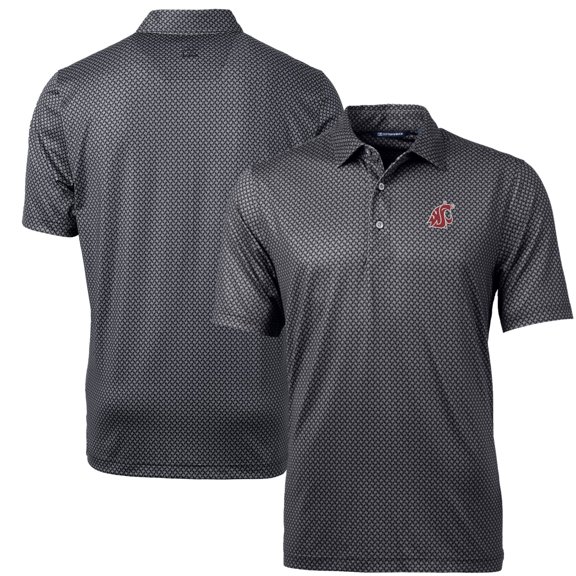 Men's Cutter & Buck Black Washington State Cougars Pike Banner Print Polo