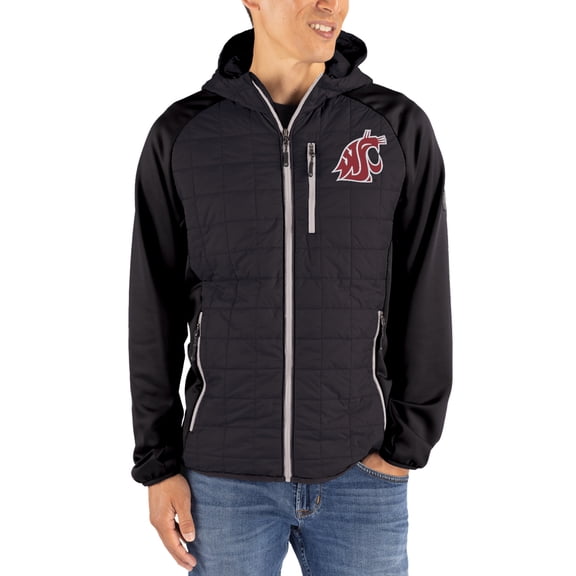 Men's-Cutter & Buck Black Washington State Cougars Rainier Eco Hybrid PrimaLoft Raglan Full-Zip Jacket