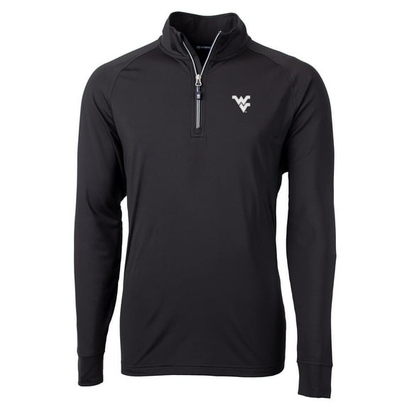 Men's Cutter & Buck Black West Virginia Mountaineers Adapt Eco Knit Quarter-Zip Pullover Jacket