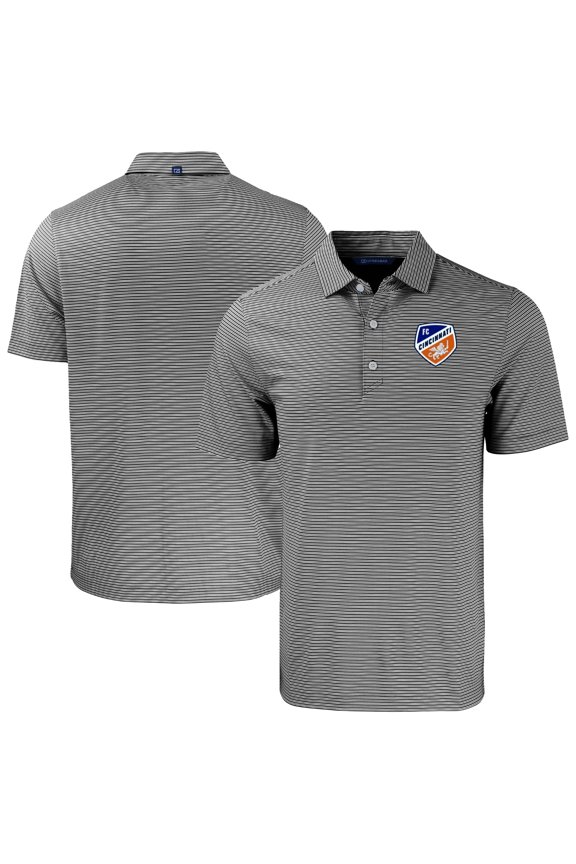 Men's-Cutter & Buck Black/White FC Cincinnati Forge Eco Double Stripe Stretch Recycled Polo