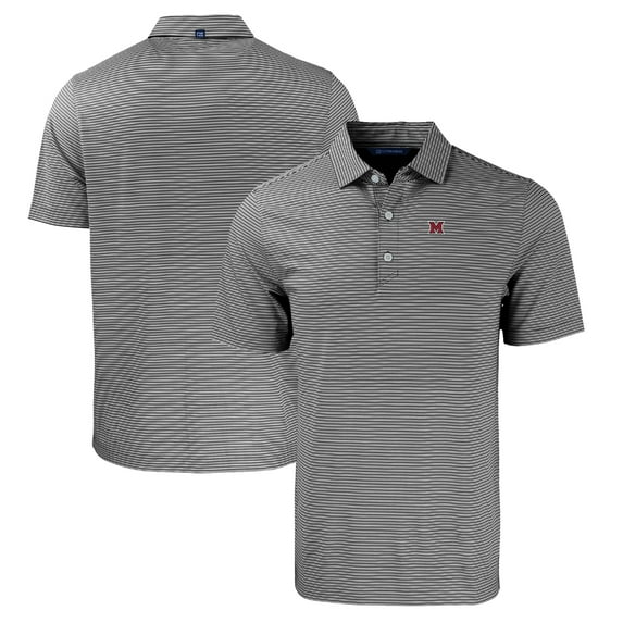 Men's Cutter & Buck Black/White Miami University RedHawks Forge Eco Double Stripe Stretch Recycled Polo