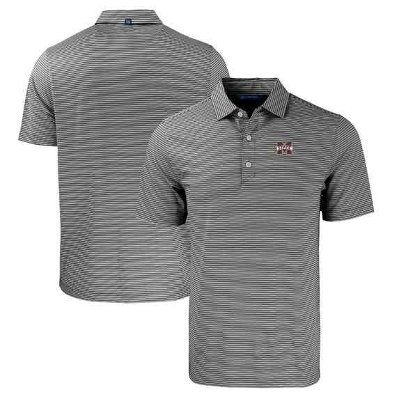 Men's Cutter & Buck Black/White Mississippi State Bulldogs Forge Eco Double Stripe Stretch Recycled Polo