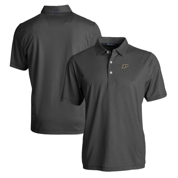 Men's Cutter & Buck Black/White Purdue Boilermakers Pike Eco Symmetry Print Stretch Recycled Polo