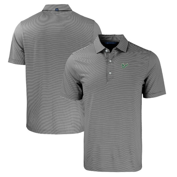 Men's Cutter & Buck Black/White South Florida Bulls Forge Eco Double Stripe Stretch Recycled Polo