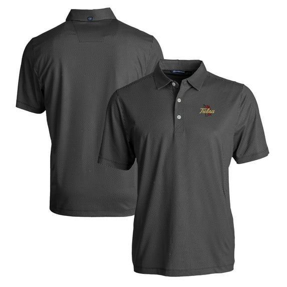 Men's Cutter & Buck Black/White Tulsa Golden Hurricane Pike Eco Symmetry Print Stretch Recycled Polo