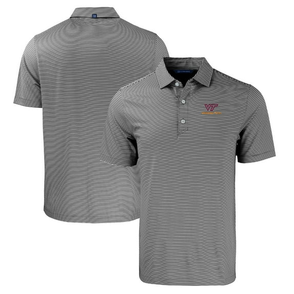 Men's Cutter & Buck Black/White Virginia Tech Hokies Forge Eco Double Stripe Stretch Recycled Polo