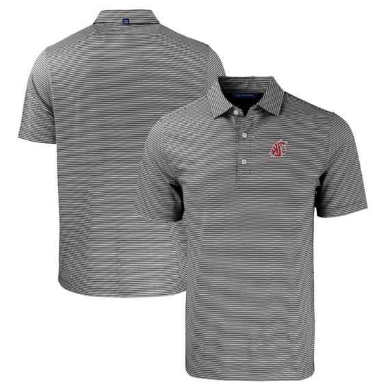 Men's Cutter & Buck Black/White Washington State Cougars Forge Eco Double Stripe Stretch Recycled Polo