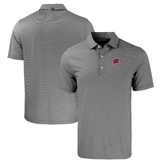 Men's Cutter & Buck Black/White Wisconsin Badgers Big & Tall Forge Eco Double Stripe Stretch Recycled Polo