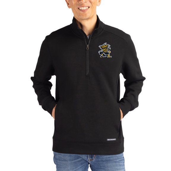 Men's-Cutter & Buck Black Wichita State Shockers Roam Eco Recycled Quarter-Zip Pullover