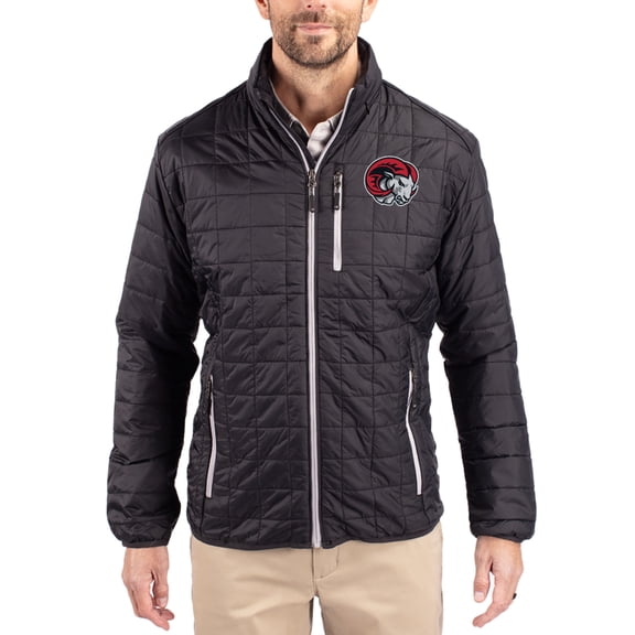 Men's-Cutter & Buck Black Winston-Salem State Rams Rainier Eco Insulated PrimaLoft Full-Zip Puffer Jacket