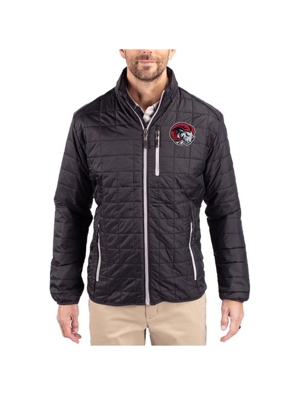 Men's-Cutter & Buck Black Winston-Salem State Rams Rainier Eco Insulated PrimaLoft Full-Zip Puffer Jacket
