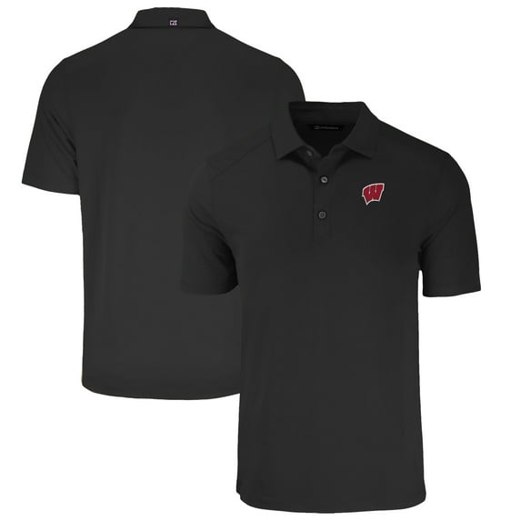 Men's Cutter & Buck Black Wisconsin Badgers Forge Eco Stretch Recycled Polo