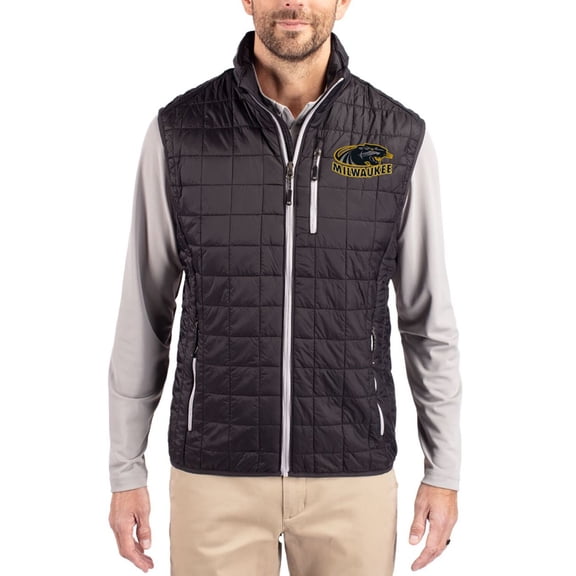 Men's-Cutter & Buck  Black Wisconsin-Milwaukee Panthers Rainier Eco Insulated PrimaLoft Full-Zip Puffer Vest