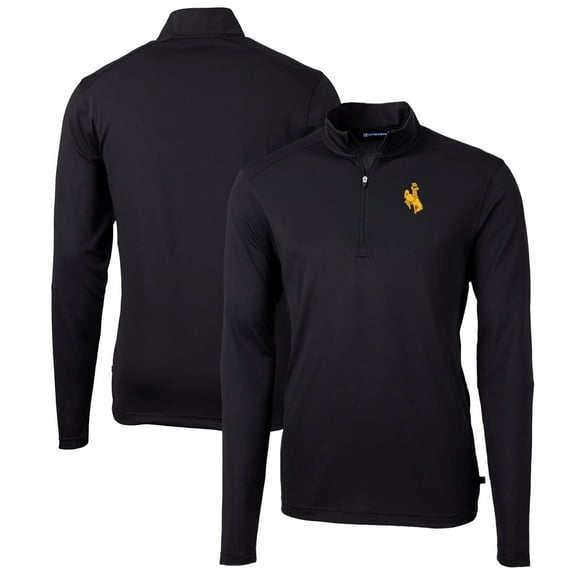 Men's Cutter & Buck Black Wyoming Cowboys Big & Tall Virtue Eco Pique Recycled Quarter-Zip Pullover Top