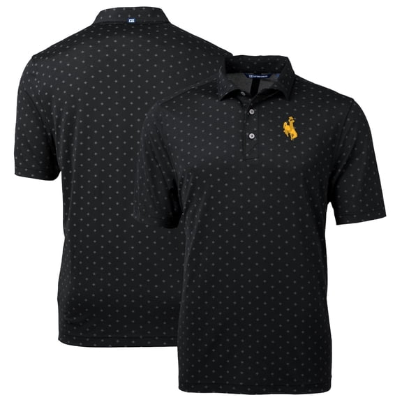 Men's Cutter & Buck Black Wyoming Cowboys Big & Tall Virtue Eco Pique Tile Print Recycled Polo